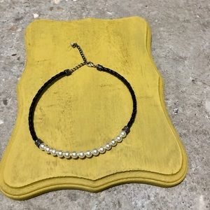 Retired Brighton black leather and pearl choker